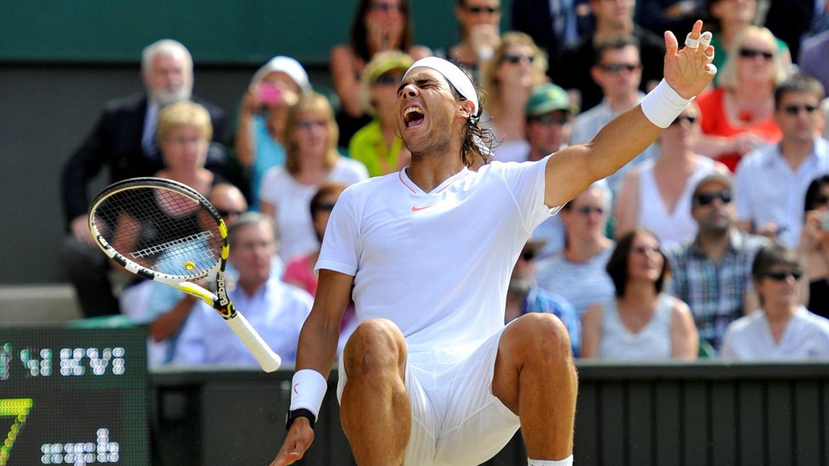 Spain's Rafael Nadal celebrates defeating Tomas Berdych of the Czech Republic in the men's singles final at Wimbledon
