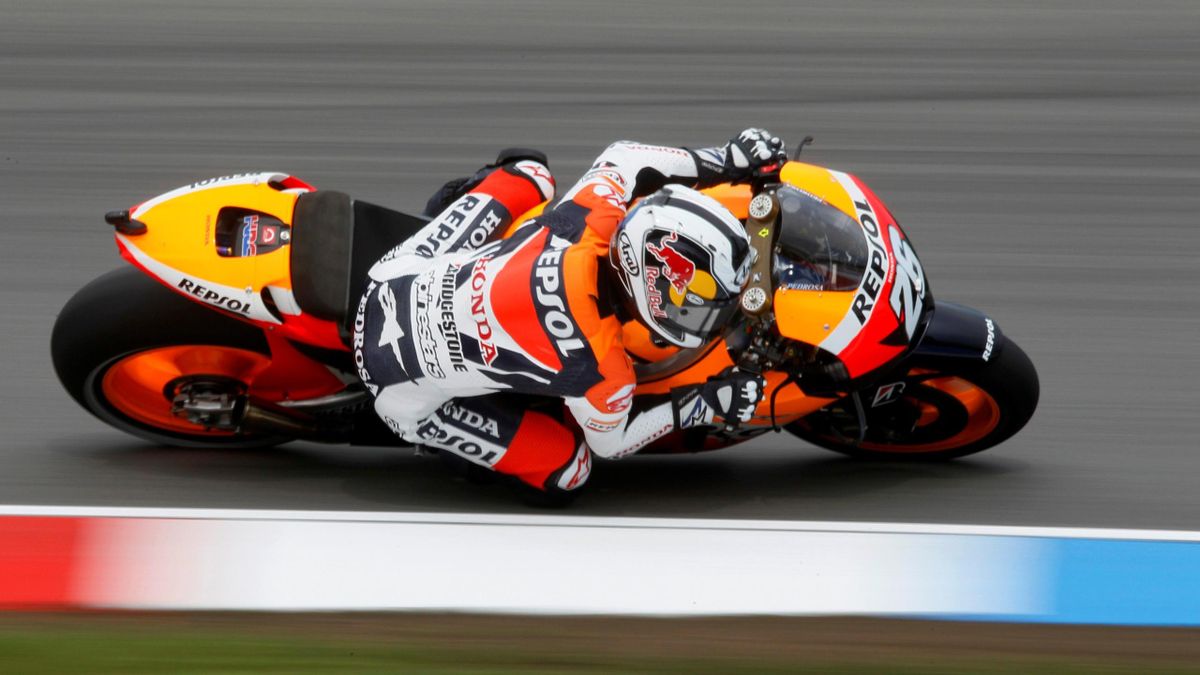 Honda MotoGP rider Dani Pedrosa of Spain rides during the first free practice session of the Czech Grand Prix in Brno