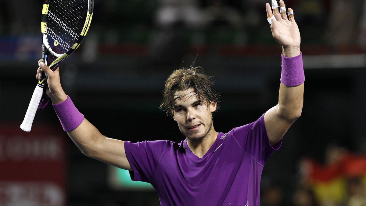 Spain's Rafael Nadal celebrates his victory over Go Soeda