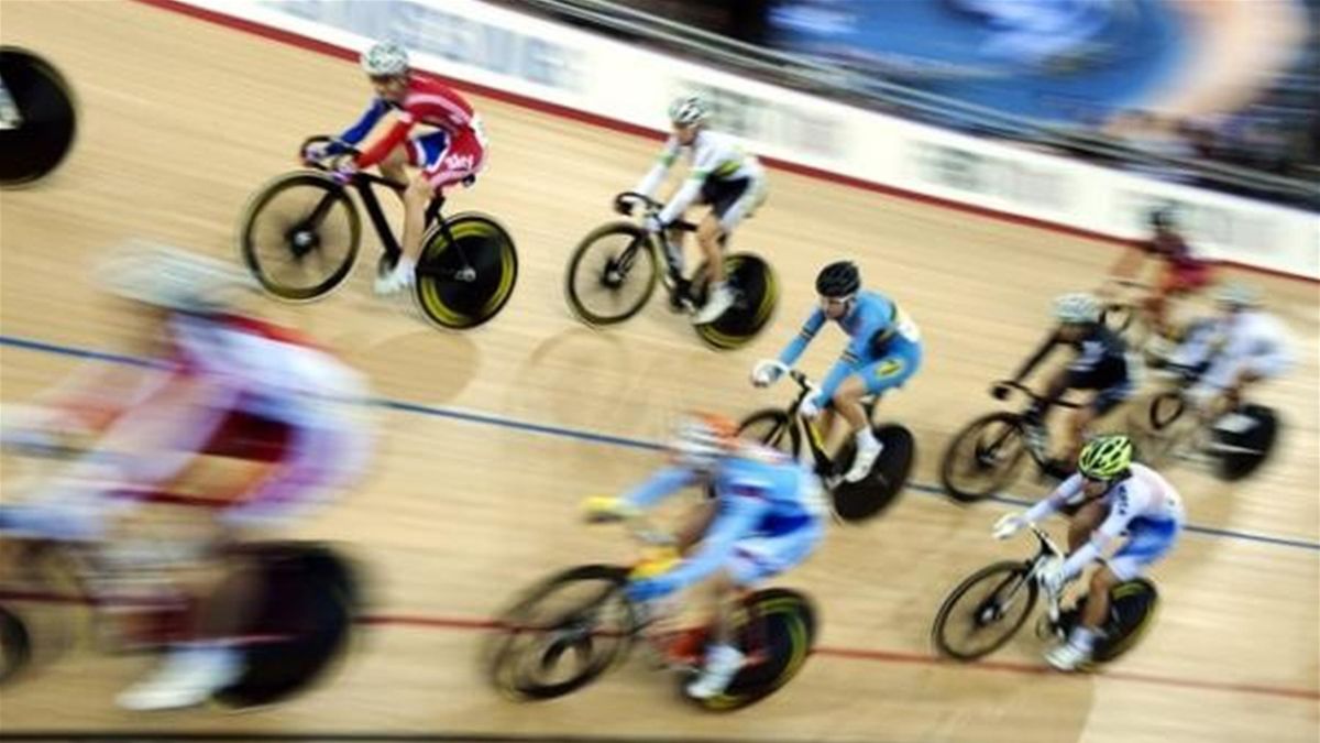 A general view of the Women's Omnium race during the final day at the UCI Track Cycling World Cup, a test event for the London 2012 Olympic Games, at the Velodrome in the Olympic Park in London on February 19, 2012