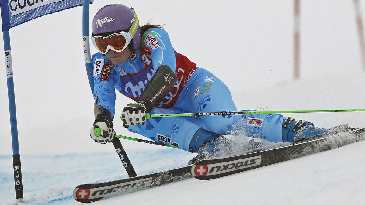 Tina Maze of Slovenia skis during the first leg of the women's World Cup giant slalom skiing race in Courchevel, French Alps (Reuters)