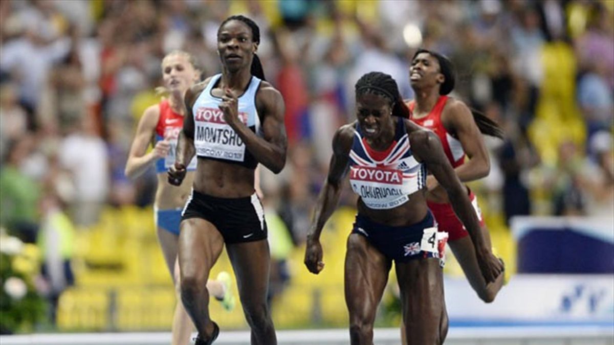 Christine Ohuruogu of Britain beats Amantle Montsho to the line (Reuters)