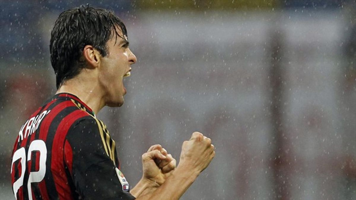 Kaka of AC Milan celebrates after scoring his team's first goal