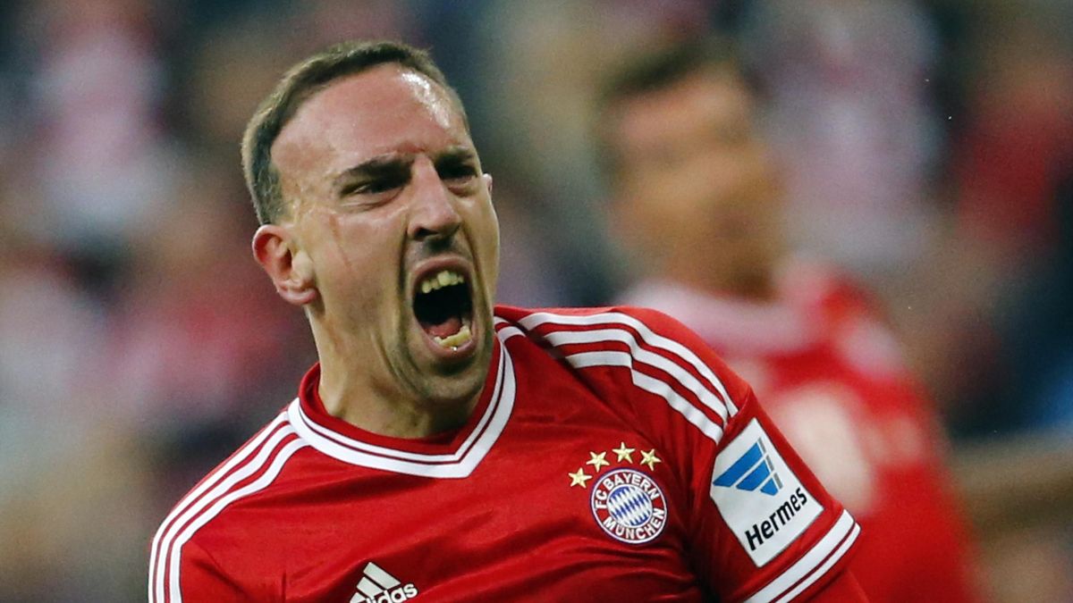Bayern Munich's Franck Ribery reacts after he was challenged by FC Augsburg's Jan Moravek during their German first division Bundesliga match in Munich November 9, 2013 (Reuters)