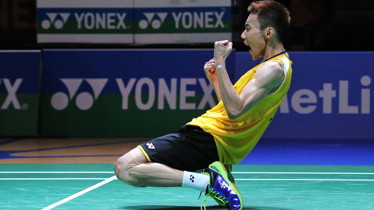 ee Chong Wei of Malaysia reacts after beating Chen Long of China in their All England Open Badminton Championships men's singles final match in Birmingham (Getty)