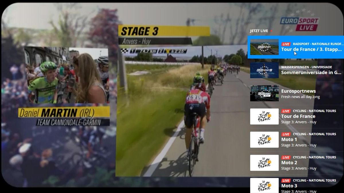 Tour de France im Livestream Eurosport Player mit 5 Kamera-Perspektiven - Sonderkanäle