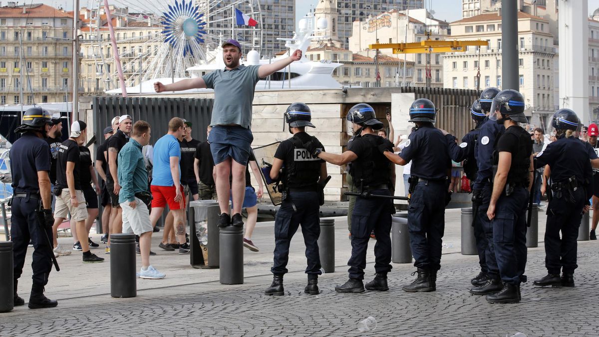 The italian police fight with england fans hi-res stock