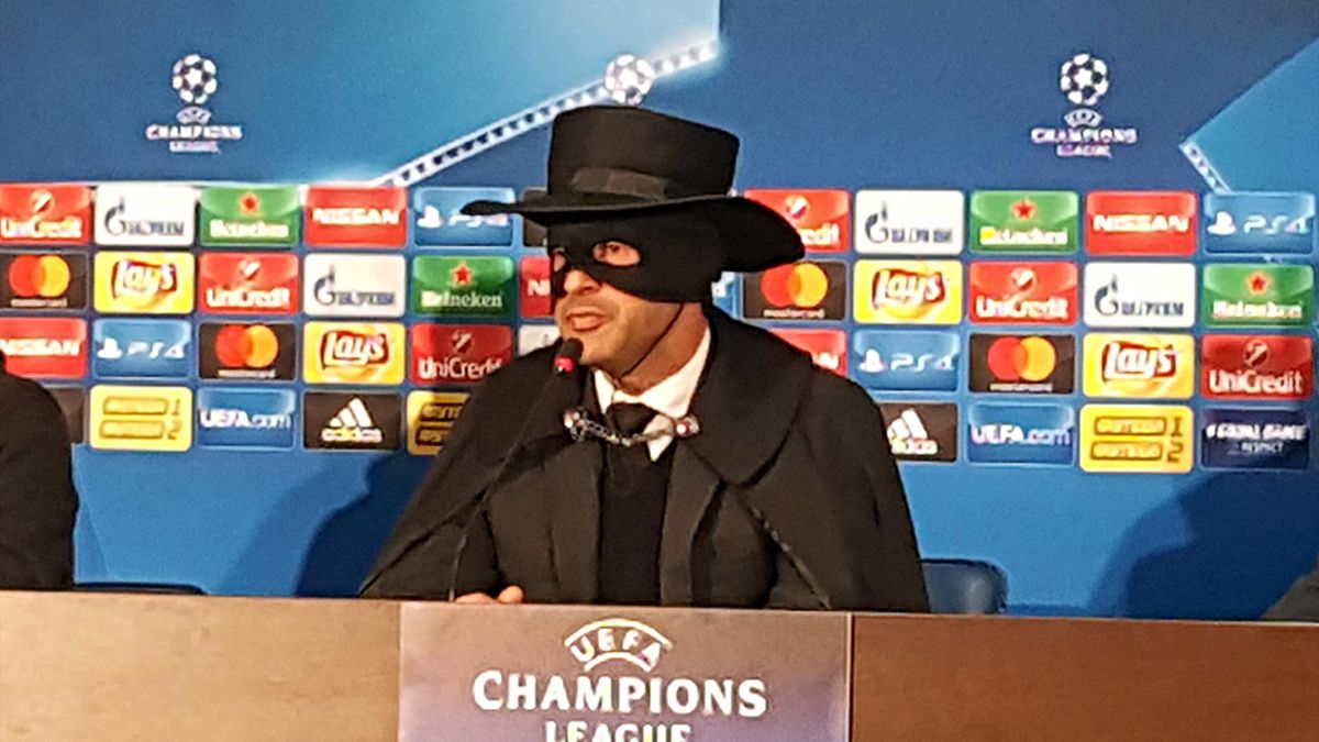 Paulo Fonseca dressed as 'Zorro' after Shakhtar Donetsk beat Manchester City in December 2017