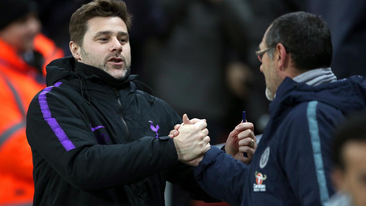 Maurizio Sarri (right) has warned Mauricio Pochettino's Tottenham that their Champions League spot is under threat