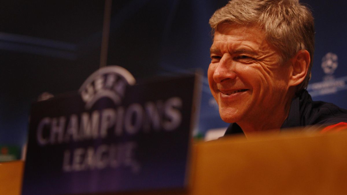 Arsene Wenger smiles during a Champions League press conference with Arsenal