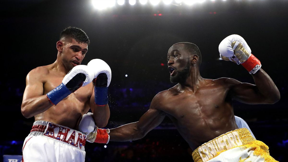 Amir Khans title bid halted after Terence Crawford low blow