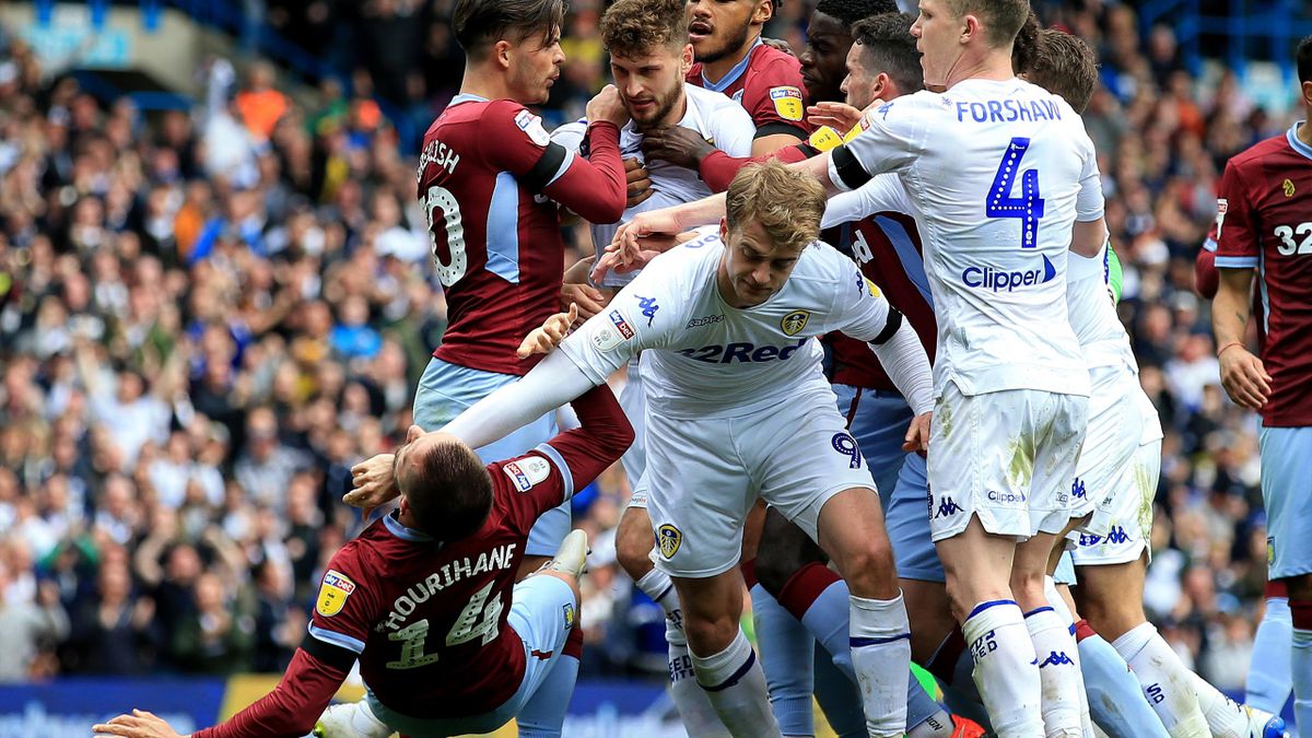 Leeds and Aston Villa players clashed during Sunday's game at Elland Road.