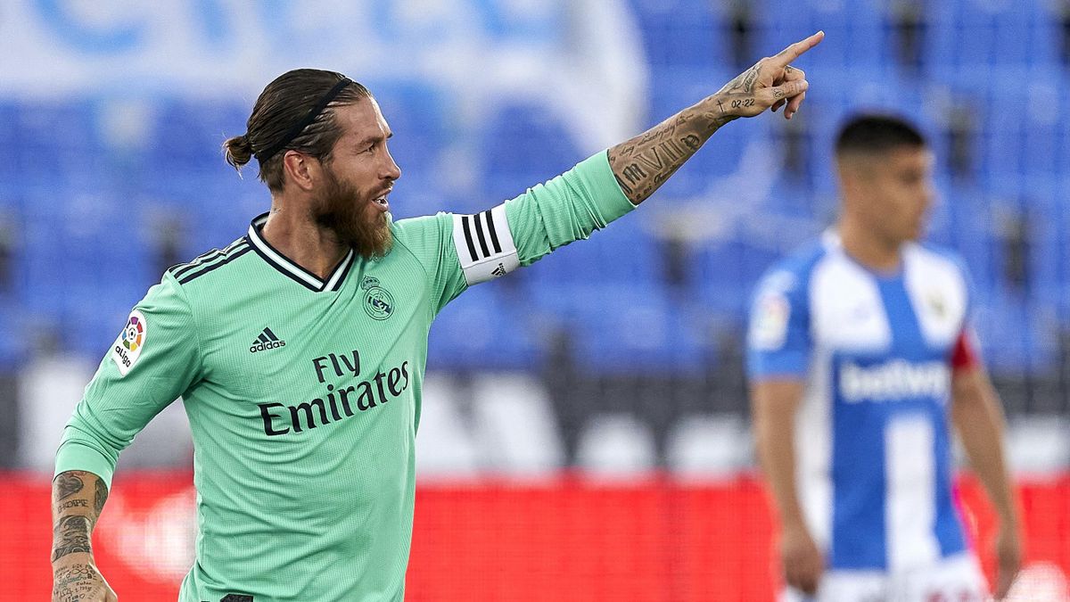 Sergio Ramos celebra su gol ante el Leganés