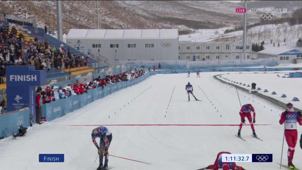 Alexander Bolshunov wins third cross-country gold of Winter Olympics with victory in shortened 50km race