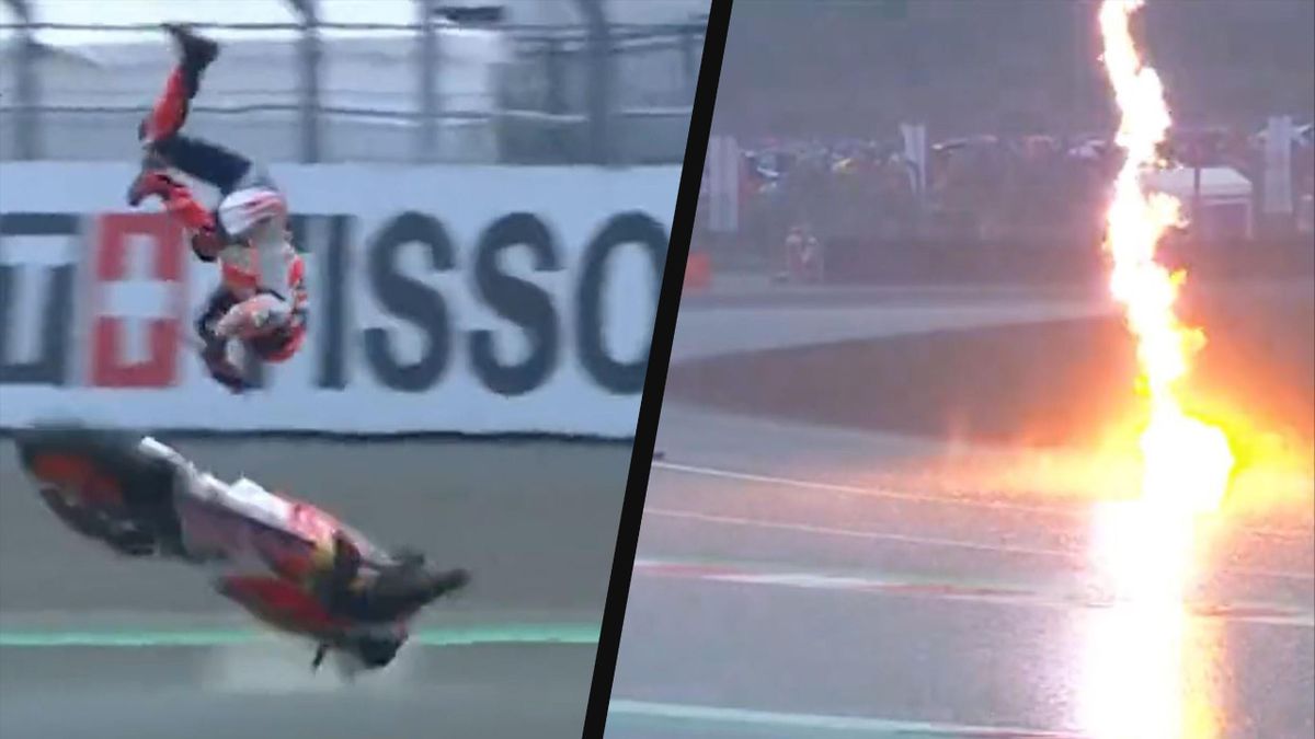 Indonesien-GP Marc Márquez fliegt böse ab und verpasst MotoGP-Rennen - Blitz schlägt in Rennstrecke ein