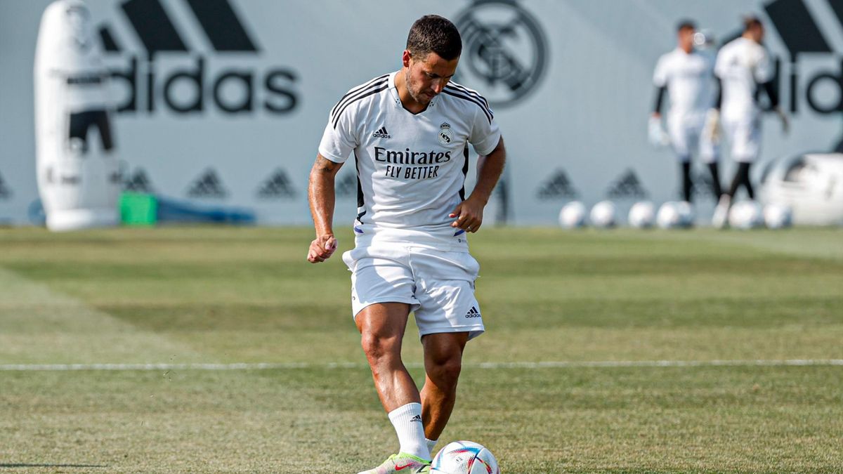 Eden Hazard (Real Madrid) en un entrenamiento en Valdebebas