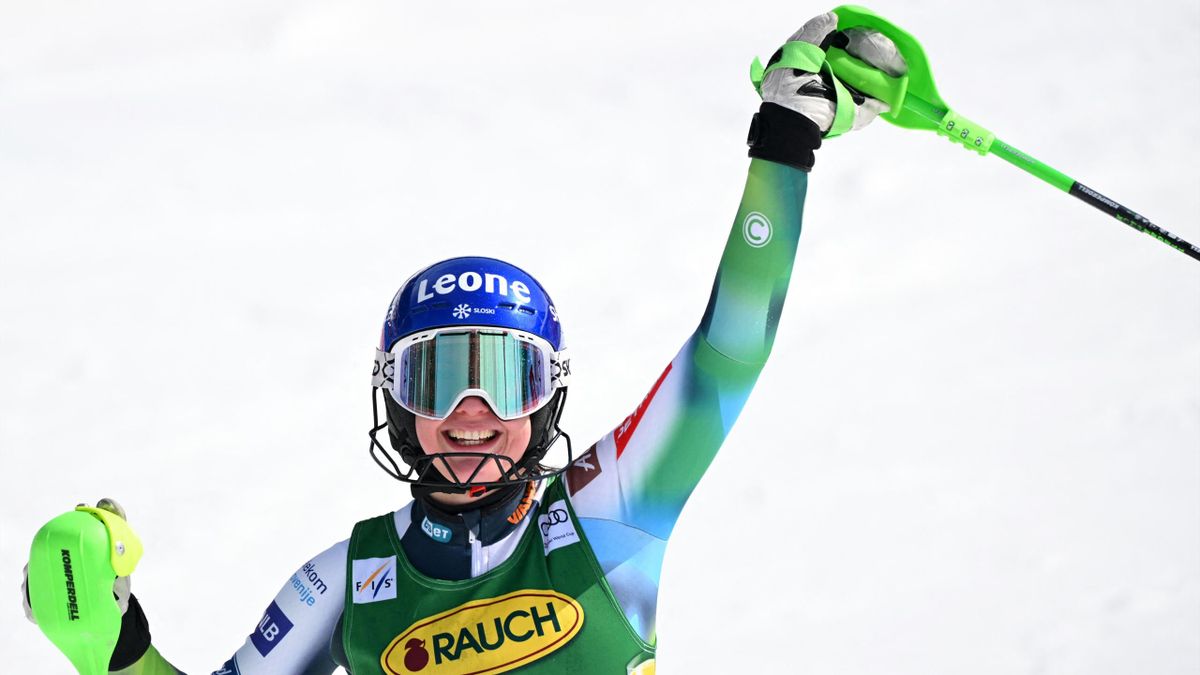 Andreja Slokar lors de la deuxième manche du slalom des finales à Méribel