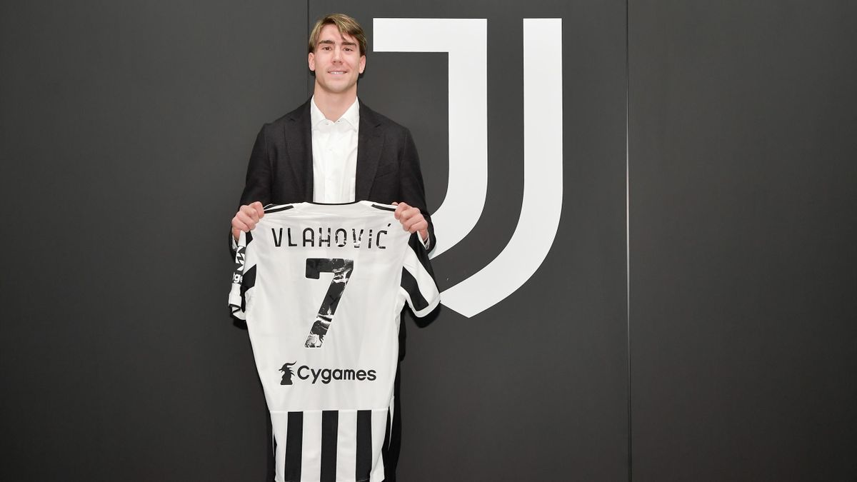 Dusan Vlahovic signing with Juventus on January 28, 2022 in Turin, Italy