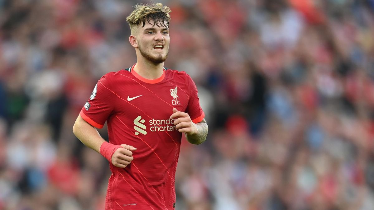Harvey Elliott of Liverpool in action during the Premier League match between Liverpool and Chelsea at Anfield on August 28, 2021