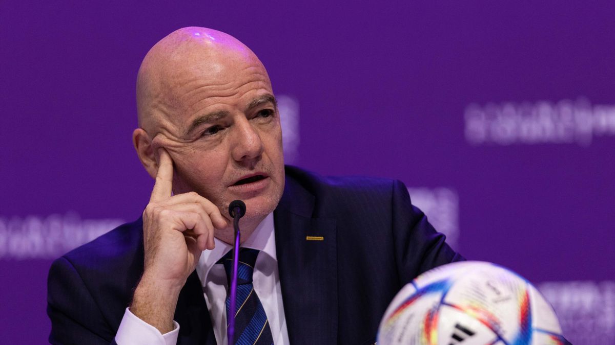 FIFA President Gianni Infantino during a press conference after the 72nd FIFA Congress in Doha