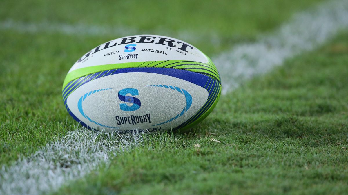  A general view of the match ball is tackled seen during the Super Rugby trial match, generic (Getty)
