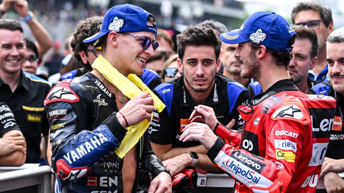 Fabio Quartararo (Yamaha) et Francesco Bagnaia (Ducati) à l'issue du Grand Prix de Malaisie 2022