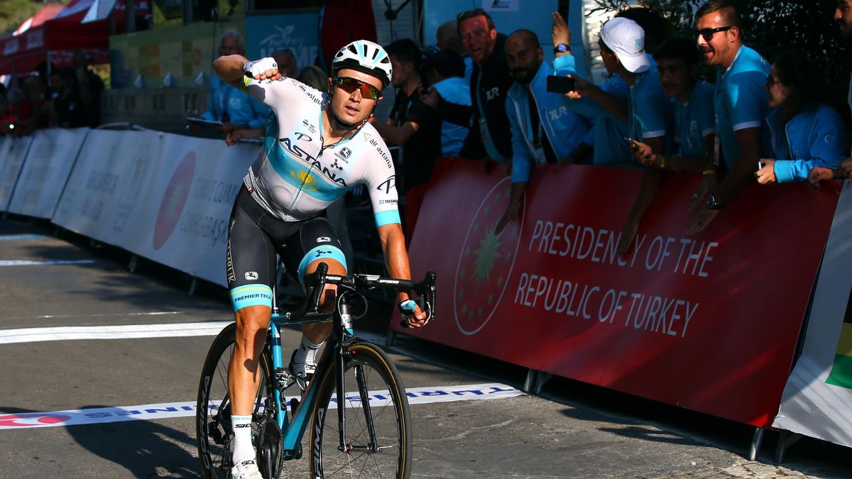 Alexey Lutsenko of Kazahkstan and Astana Pro Team / Celebration / during the 54th Presidential Cycling Tour Of Turkey, Stage 4 a 205,5km stage from Marmaris to Selcuk 400m / TUR / on October 12, 2018 in Selcuk, Turkey