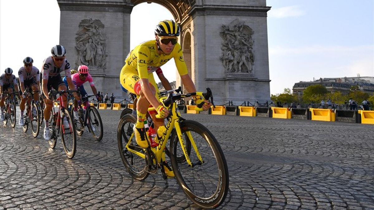 Tadej Pogacar lors de la dernière étape du Tour de France 2020, qu'il a brillamment remporté