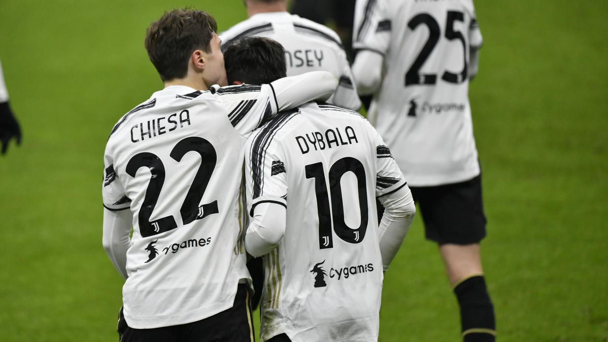 Chiesa e Dybala esultano in Milan-Juventus