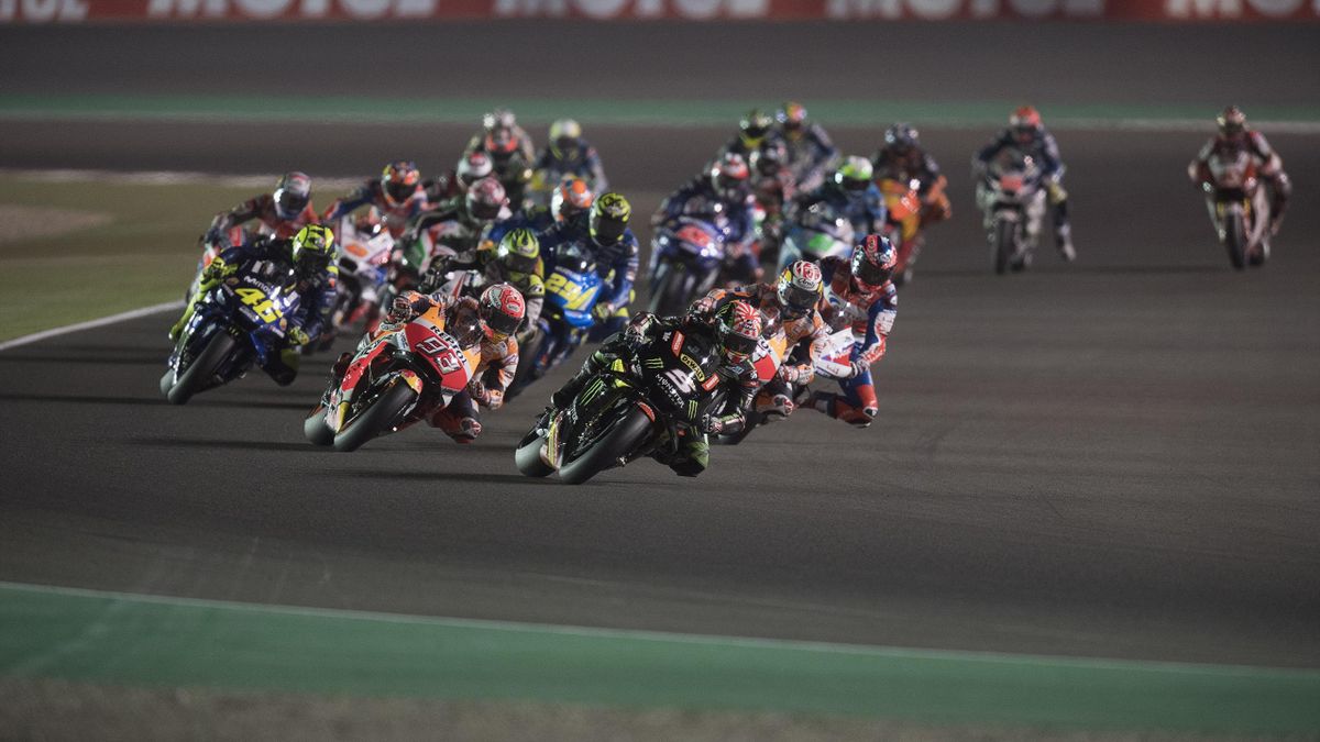 DOHA, QATAR - MARCH 18: Johann Zarco of France and Monster Yamaha Tech 3 leads the field during the MotoGP race during the MotoGP of Qatar - Race at Losail Circuit on March 18, 2018 in Doha, Qatar.