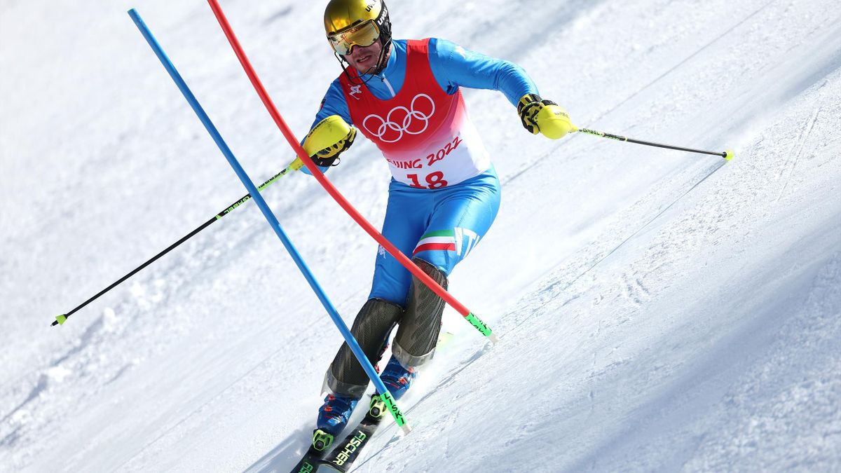 Giuliano Razzoli nella prima manche dello slalom di pechino 2022