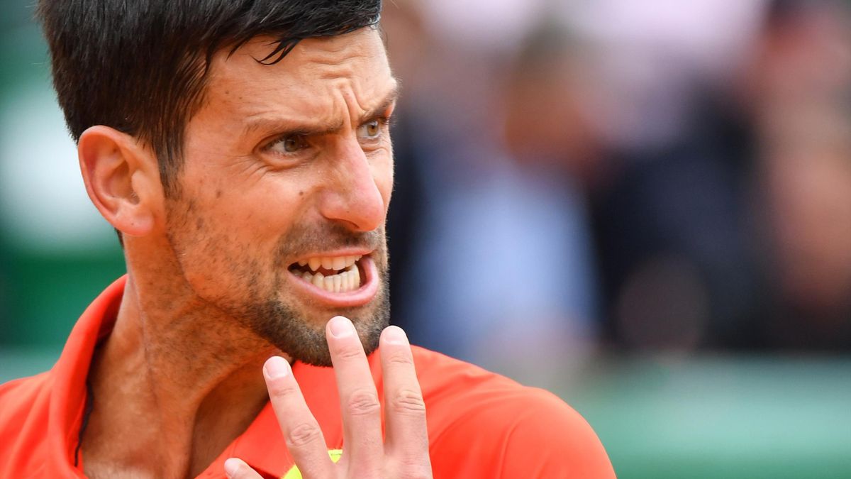 Serbia's Novak Djokovic reacts during his tennis match against Germany's Philipp Kohlschreiber on the day 4 of the Monte-Carlo ATP Masters Series tournament on April 16, 2019 in Monaco