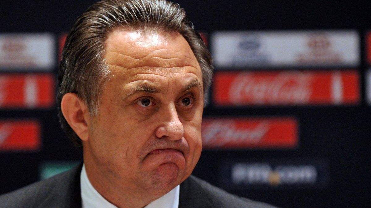 Russian Sports Minister Vitaly Mutko attending a news conference