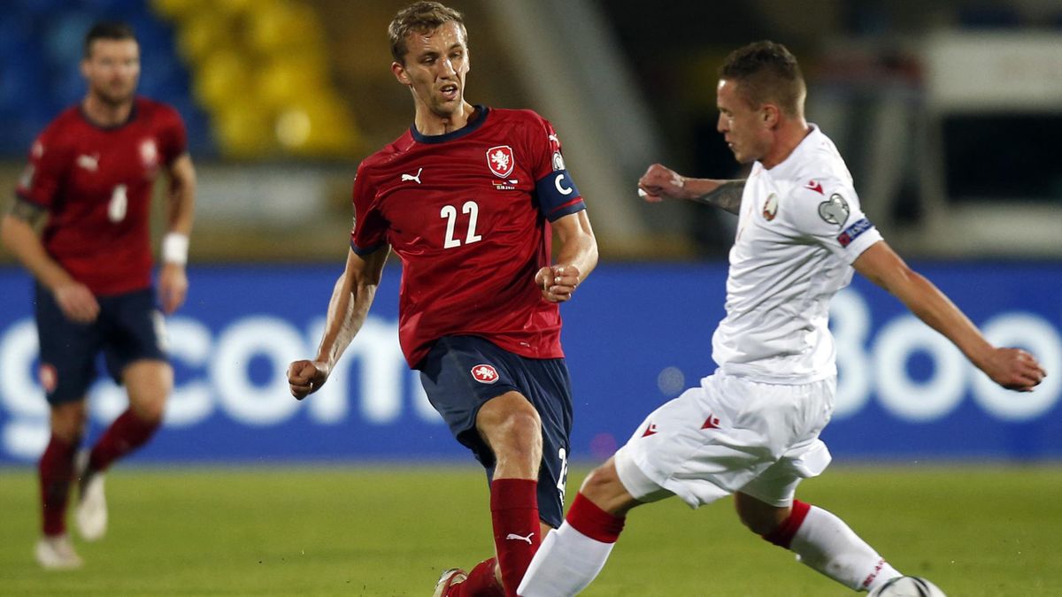 Czech Republic's midfielder Tomas Soucek in action during the FIFA World Cup Qatar 2022 qualification football match vs Belarus