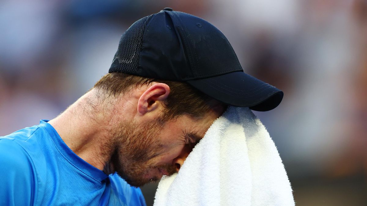 Andy Murray of Great Britain cools down in his second round singles match against Taro Daniel of Japan during day four of the 2022 Australian Open at Melbourne Park on January 20, 2022 in Melbourne, Australia.
