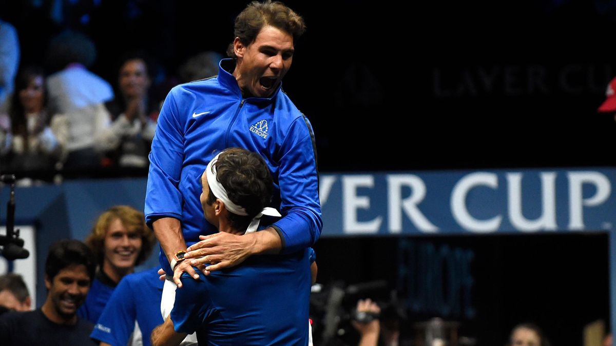 Rafa Nadal y Roger Federer celebrando su victoria en la Laver Cup