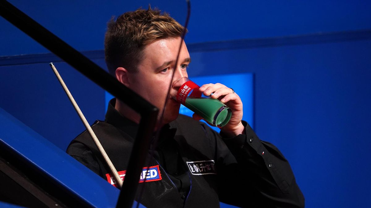 Kyren Wilson takes a drink, World Snooker Championship, The Crucible, Sheffield, April 29, 2021