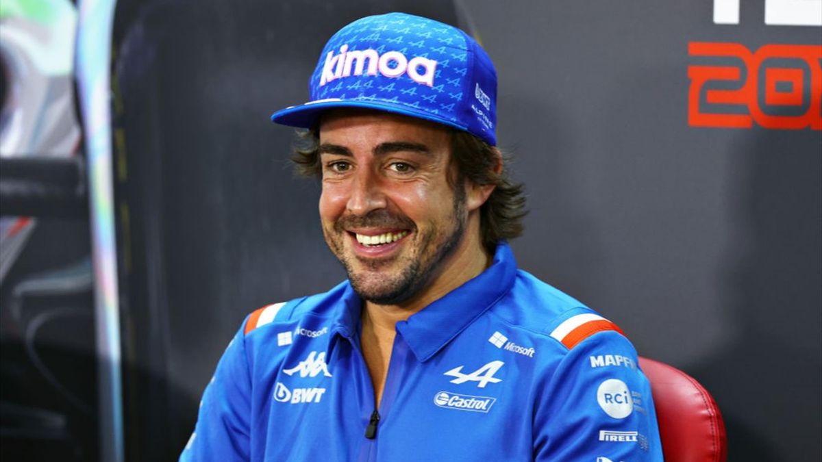 Fernando Alonso of Spain and Alpine F1 talks in the Drivers Press Conference during Day Two of F1 Testing at Bahrain International Circuit on March 11, 2022 in Bahrain
