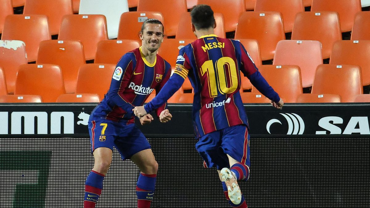 Antoine Griezmann (links) und Lionel Messi schossen den FC Barcelona zum Sieg beim FC Valencia