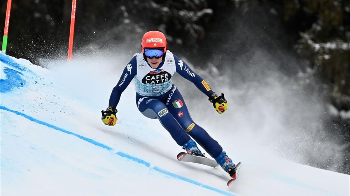 Federica Brignone of Italy in action during the Audi FIS Alpine Ski World Cup Women's Downhill on January 23, 2021 in Crans Montana