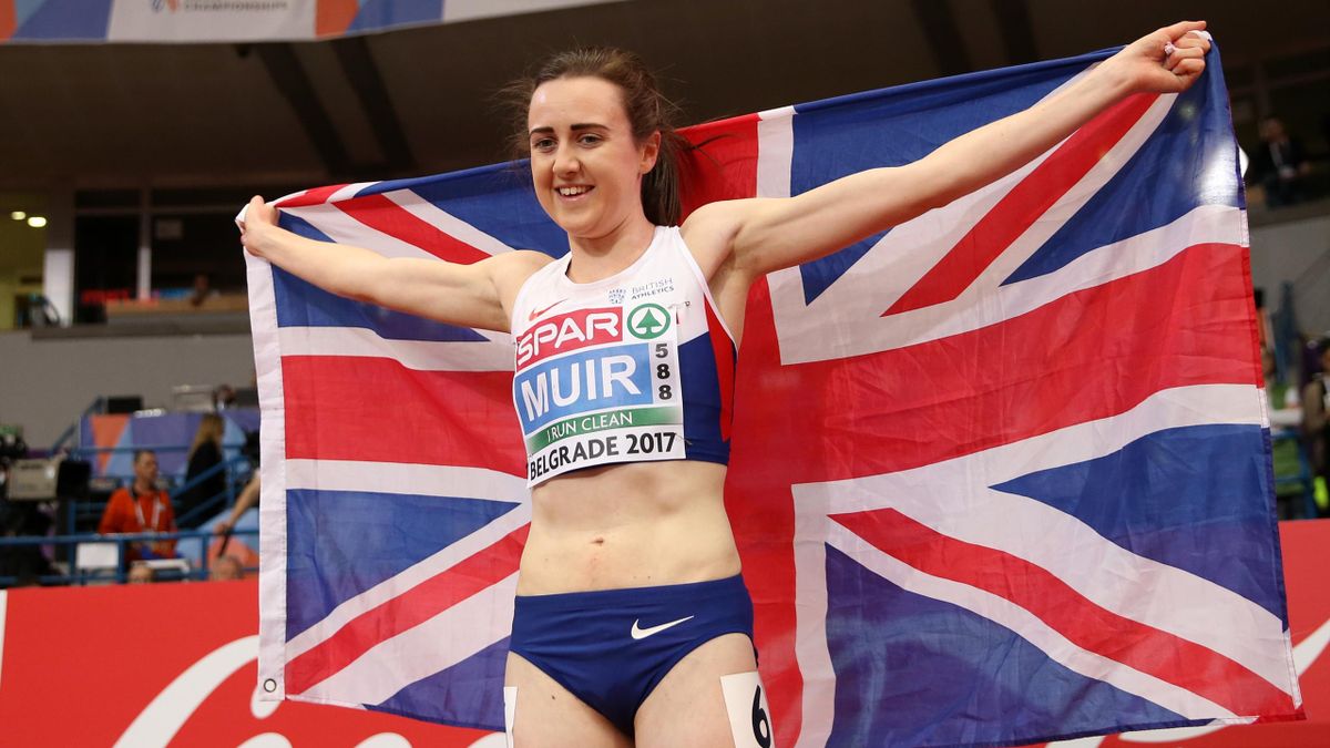 Laura Muir of Britain celebrates winning