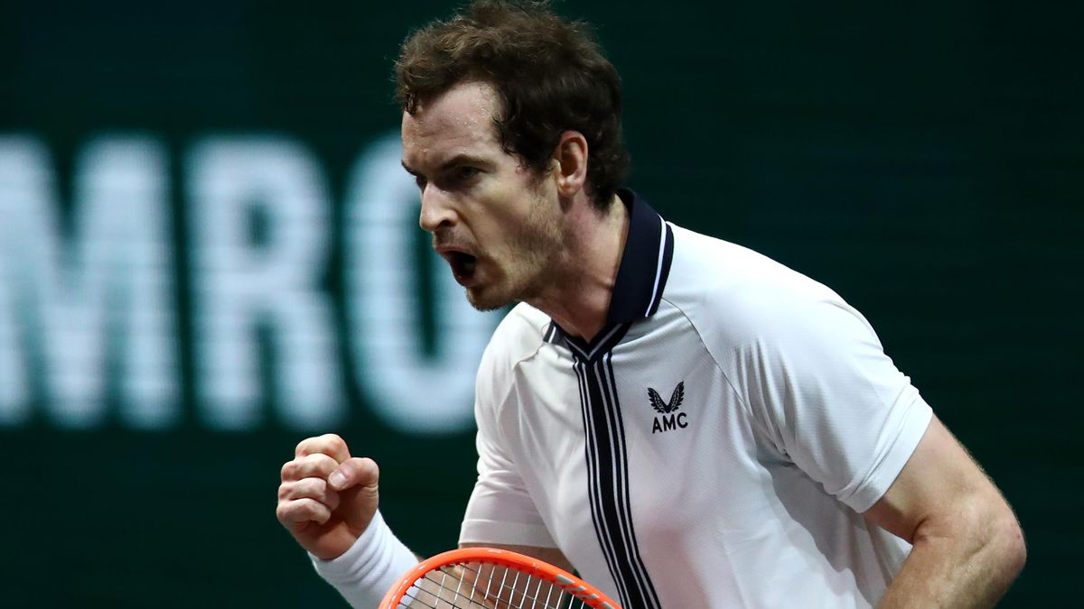 Andy Murray celebrates beating Robin Haase