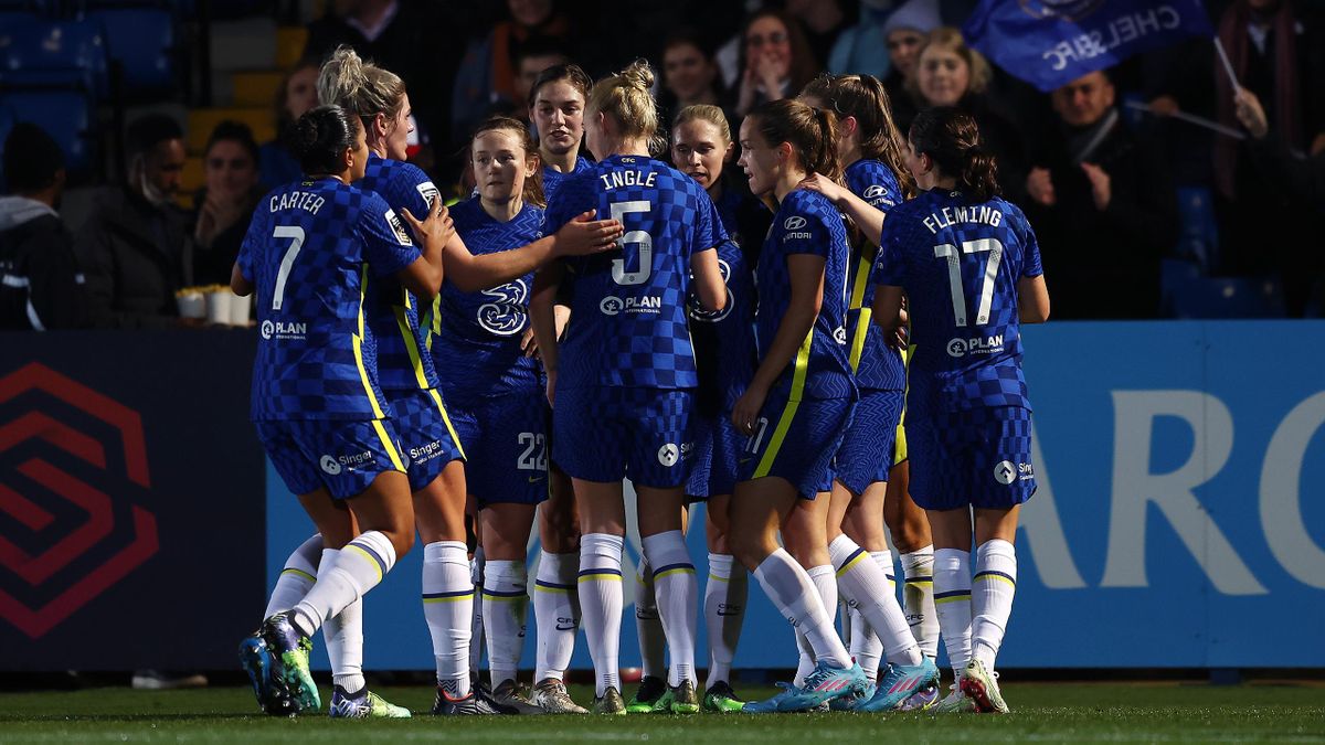 Chelsea Women score their opening goal against Man United in their League Cup semi-final.