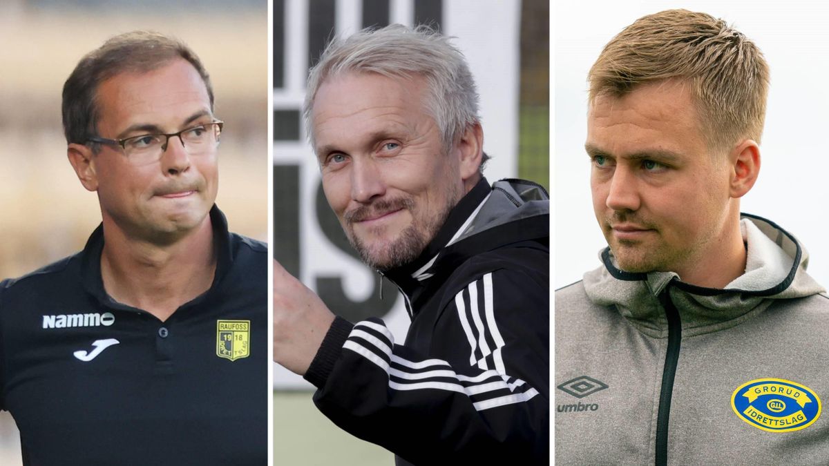 Raufoss-trener Christian Johnsen, KFUM-trener Jørgen Isnes, og Stabæk-assistent Eirik Kjønø