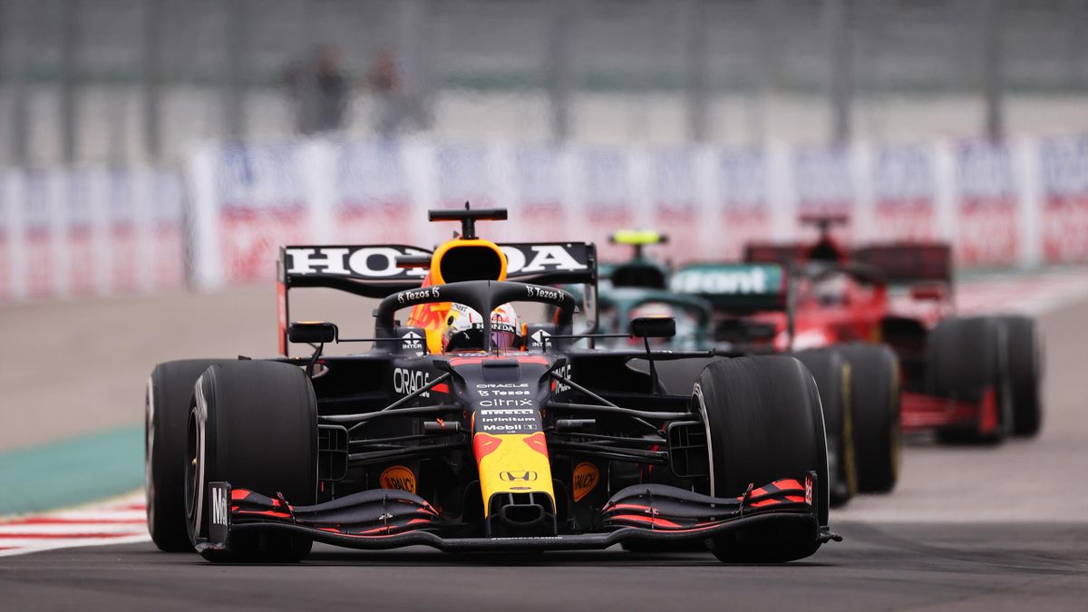 Max Verstappen of the Netherlands driving the (33) Red Bull Racing RB16B Honda during the F1 Grand Prix of Russia at Sochi Autodrom on September 26, 2021 in Sochi, Russia.