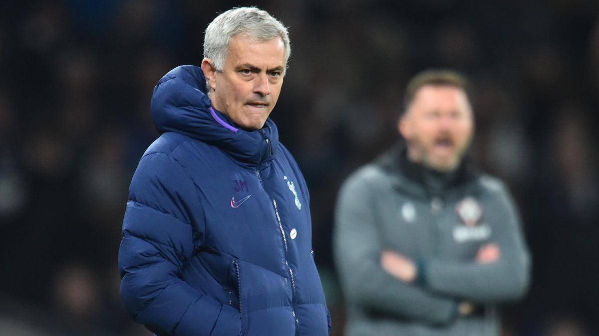 Tottenham Hotspur's Portuguese head coach Jose Mourinho reacts during the English FA Cup fourth round replay football match between Tottenham Hotspur and Southampton at Tottenham Hotspur Stadium in London, on February 5, 2020