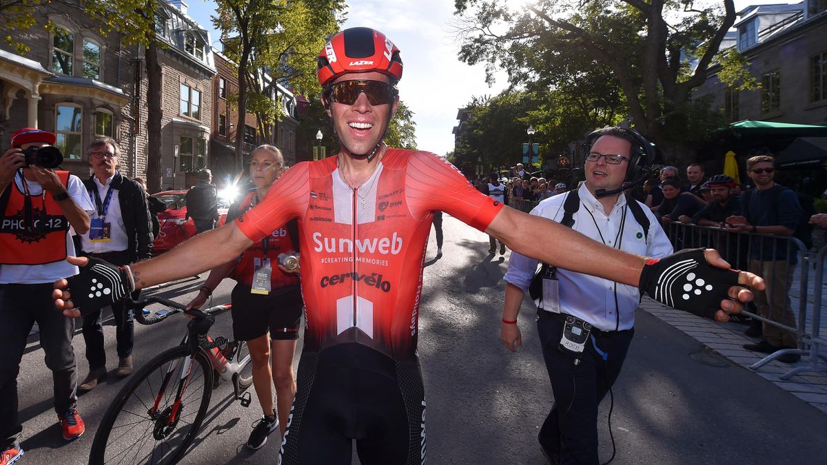 Arrival / Michael Matthews of Australia and Team Sunweb / Celebration / during the 10th Grand Prix Cycliste de Quebec 2019 a 201,6km stage from Québec to Québec