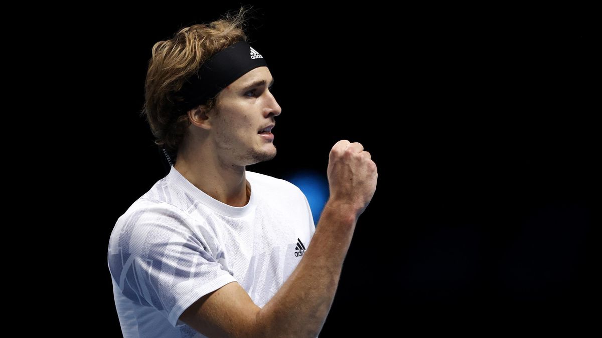 Alexander Zverev of Germany breaks serve during his singles match against Diego Schwartzman of Argentina on Day 4 of the Nitto ATP World Tour Finals at The O2 Arena