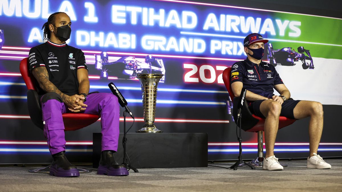Lewis Hamilton e Max Verstappen in conferenza alla vigilia del GP di Abu Dhabi 2021