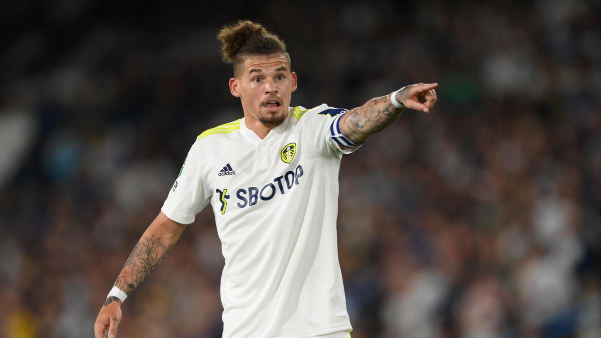 Leeds player Kalvin Phillips reacts during the Carabao Cup Second Round match between Leeds United and Crewe Alexandra at Elland Road on August 24, 2021 in Leeds, England.